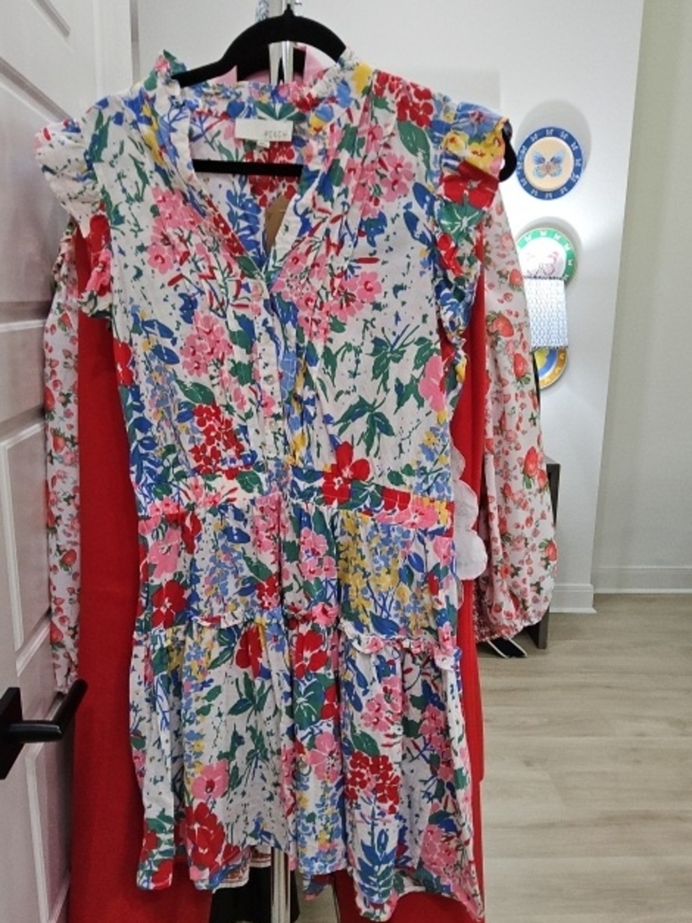 Pinch Floral Button-Front Dress in Red, Blue, Green, Yellow